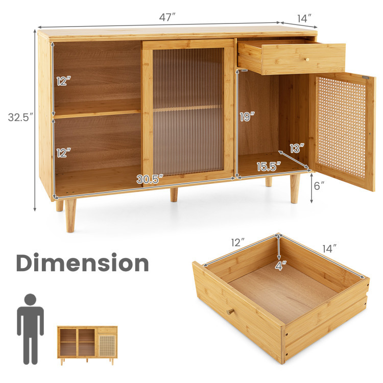 3-Piece Modern Dining Room Set: Wooden Dining Chairs + Bamboo Sideboard Cabinet + Tall Storage view 8