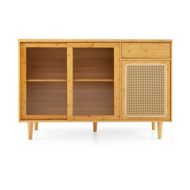 3-Piece Modern Dining Room Set: Wooden Dining Chairs + Bamboo Sideboard Cabinet + Tall Storage view 5
