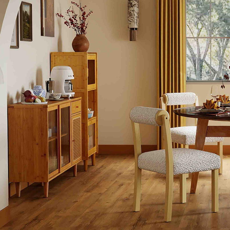 3-Piece Modern Dining Room Set: Wooden Dining Chairs + Bamboo Sideboard Cabinet + Tall Storage view 2