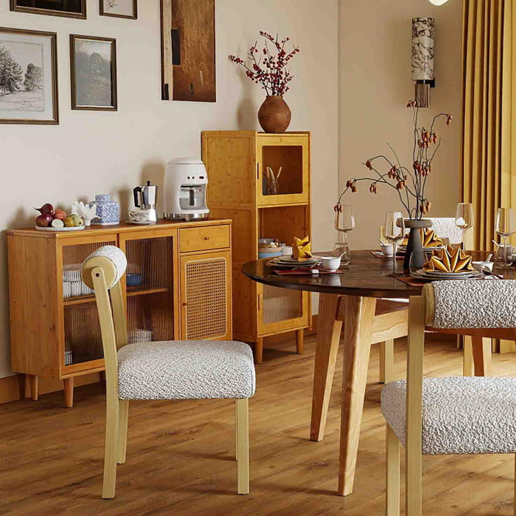 3-Piece Modern Dining Room Set: Wooden Dining Chairs + Bamboo Sideboard Cabinet + Tall Storage view 4