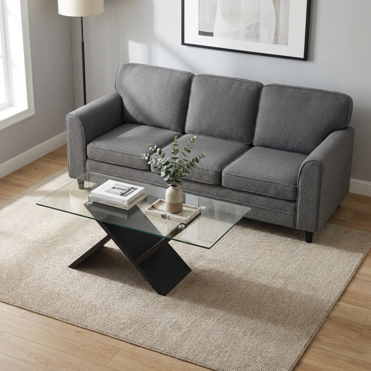 Contemporary Living Room Furniture Suite: Modern 3-Seat Teddy Velvet Sofa + 47-Inch Glass view 3