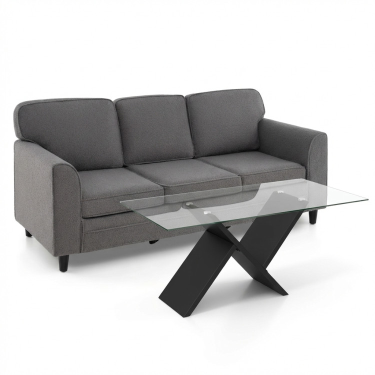 Contemporary Living Room Furniture Suite: Modern 3-Seat Teddy Velvet Sofa + 47-Inch Glass view 1