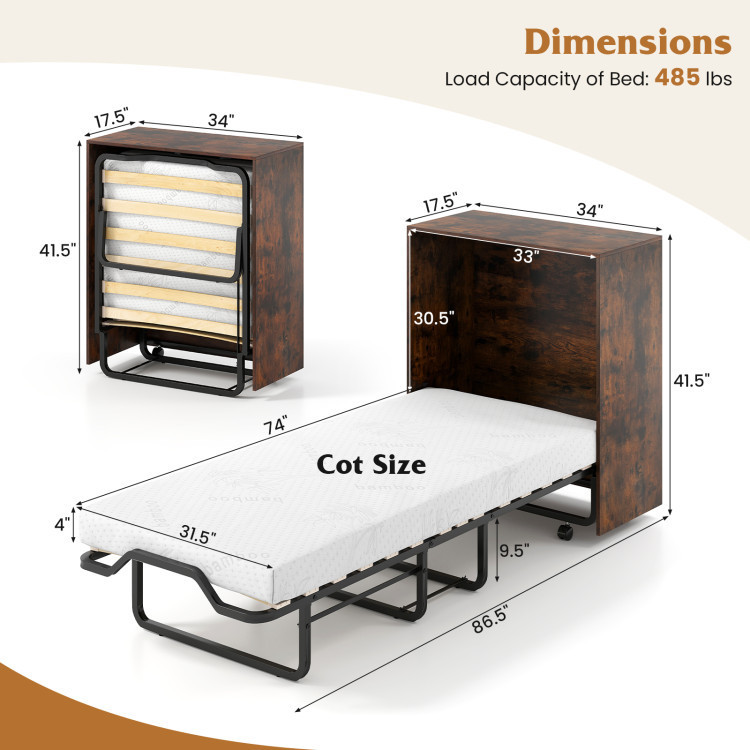 3-Piece Space-Saving Living Room with Teddy Sofa, Display Bookshelf & Foldable Murphy Bed view 5