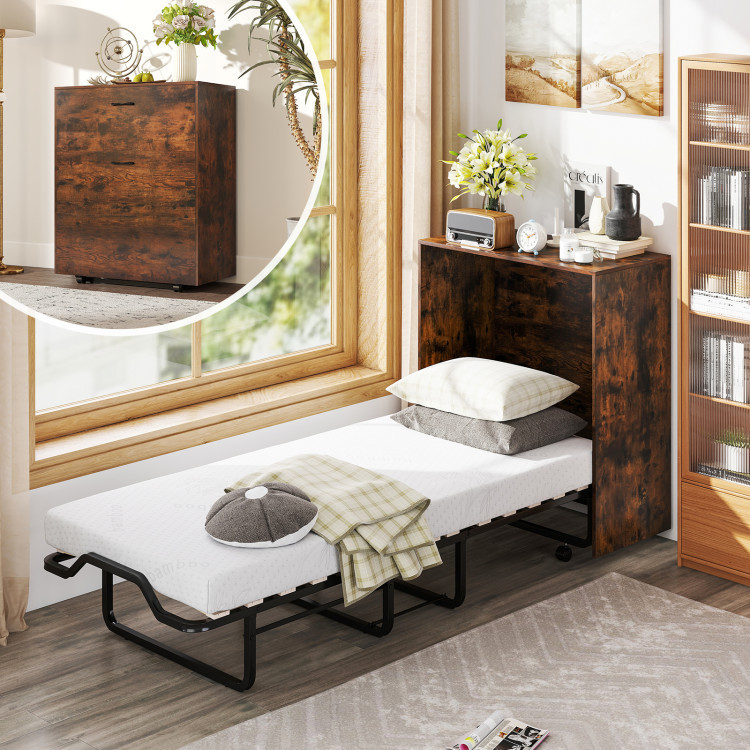 3-Piece Space-Saving Living Room with Teddy Sofa, Display Bookshelf & Foldable Murphy Bed view 7