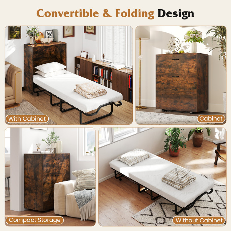 3-Piece Space-Saving Living Room with Teddy Sofa, Display Bookshelf & Foldable Murphy Bed view 8