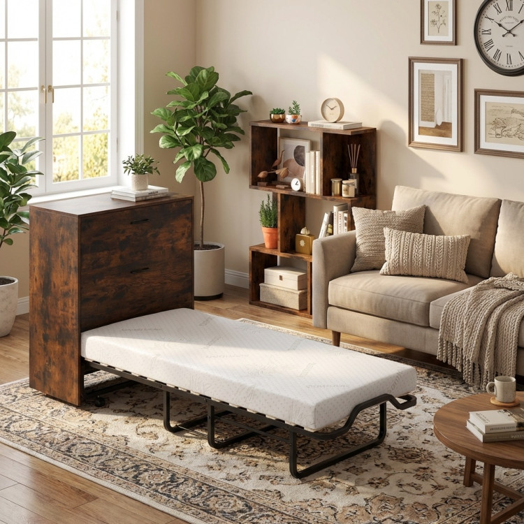 3-Piece Space-Saving Living Room with Teddy Sofa, Display Bookshelf & Foldable Murphy Bed - Image 10