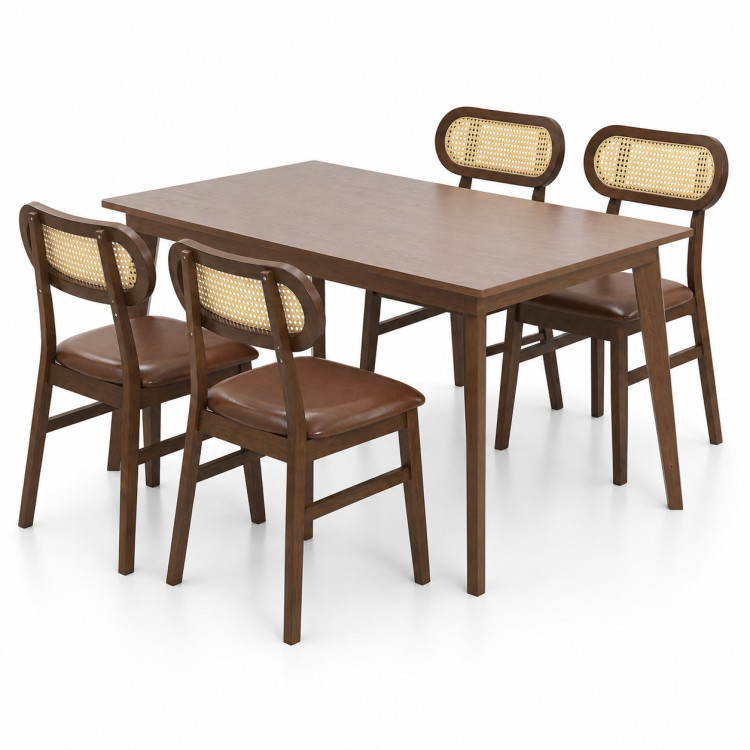 48 Inch Dining Table Set for 4 with Rattan Chairs view 1