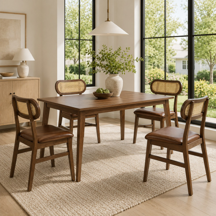 48 Inch Dining Table Set for 4 with Rattan Chairs view 2