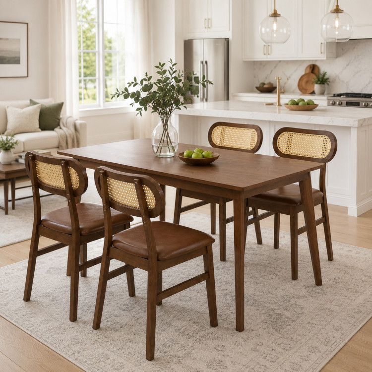 48 Inch Dining Table Set for 4 with Rattan Chairs view 3